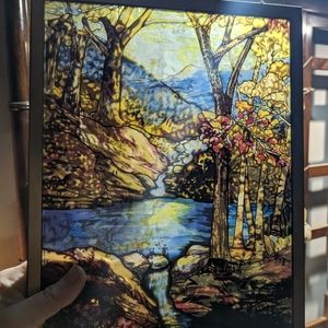 GLASSMASTERS TIFFANY AUTUMN LANDSCAPE STAINED GLASS SUNCATCHER PANEL VERY RARE!